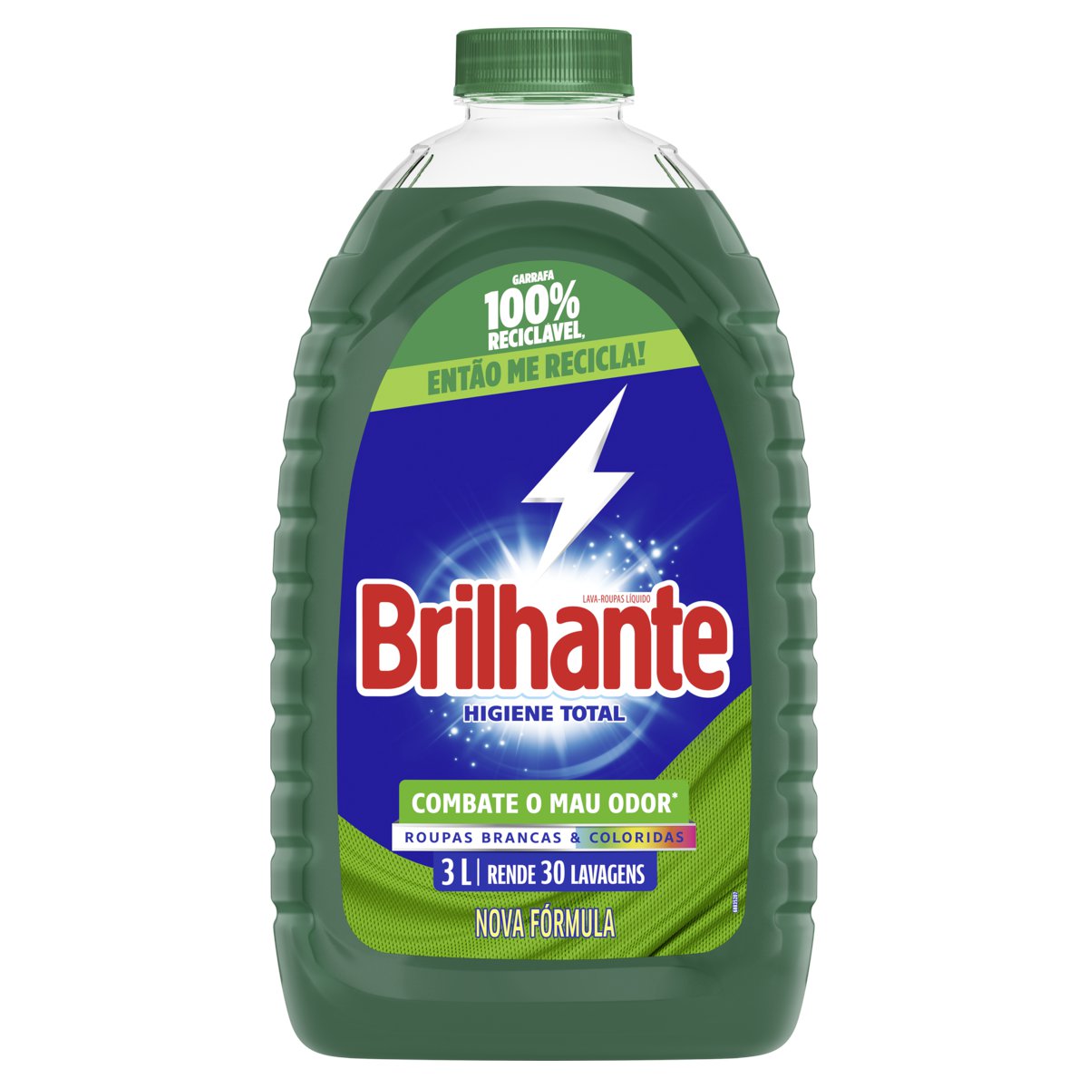 LAVA-ROUPAS LÍQUIDO ROUPAS BRANCAS E COLORIDAS BRILHANTE HIGIENE TOTAL FRASCO 3L