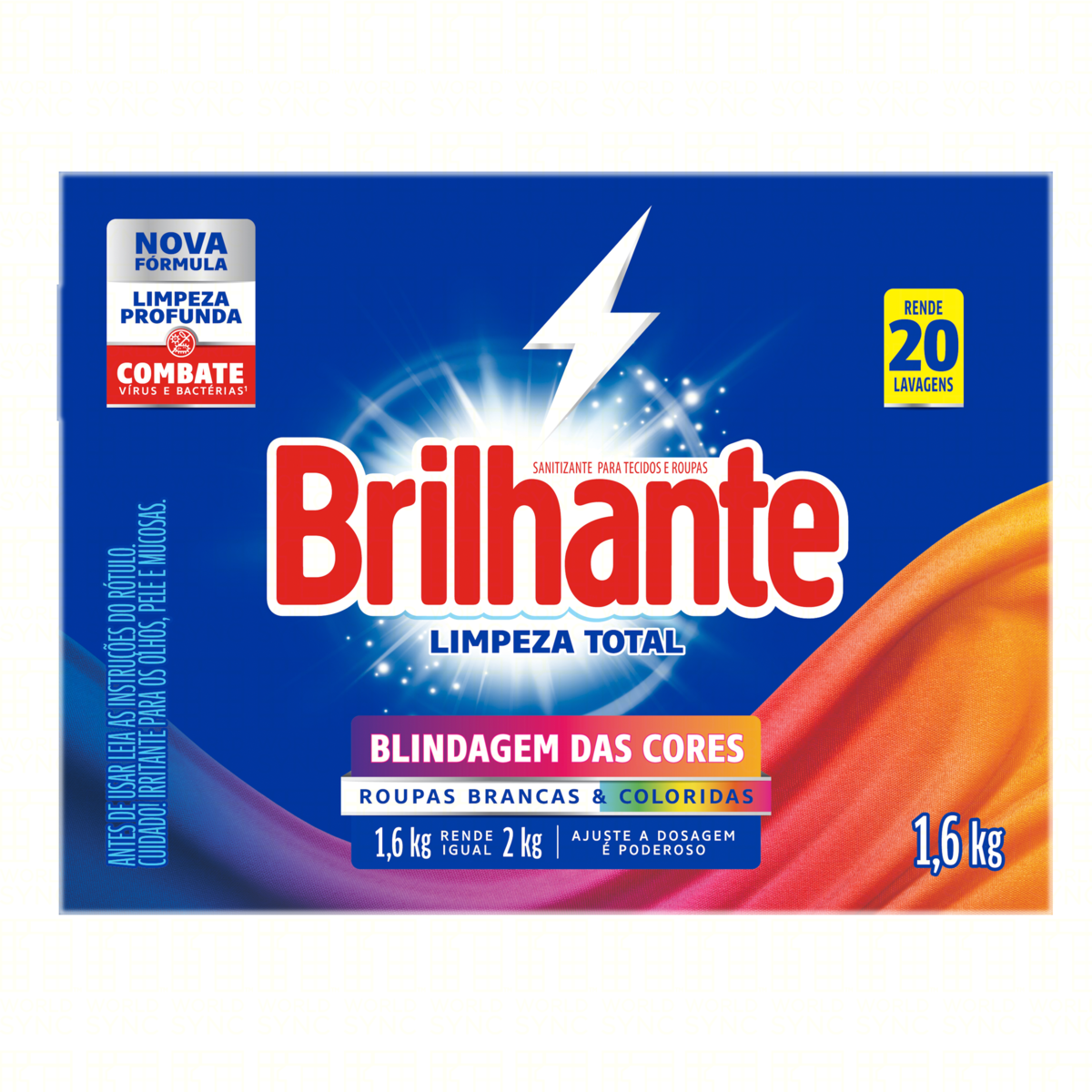 LAVA-ROUPAS PÓ ROUPAS BRANCAS E COLORIDAS BRILHANTE LIMPEZA TOTAL CAIXA 1,6KG