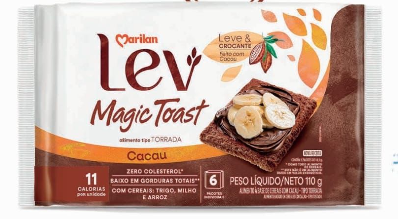 TORRADA CACAU E CEREAIS MARILAN LEV MAGIC TOAST PACOTE 110G 6 UNIDADES