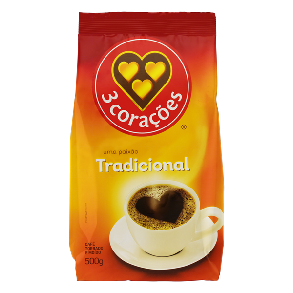 CAFÉ TORRADO E MOÍDO TRADICIONAL 3 CORAÇÕES PACOTE 500G