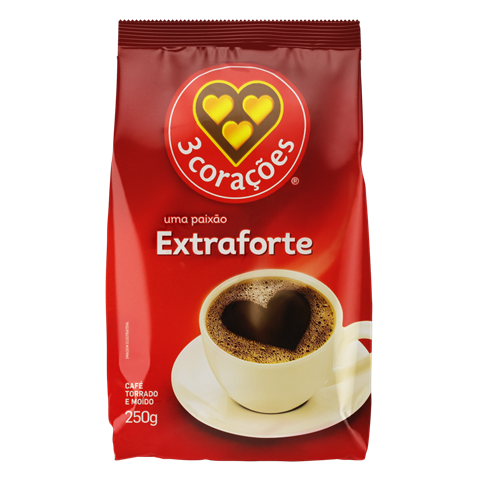 CAFÉ TORRADO E MOÍDO EXTRAFORTE 3 CORAÇÕES PACOTE 250G