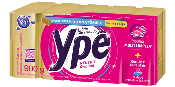 SABÃO BARRA GLICERINADO NEUTRO ORIGINAL YPÊ PACOTE 900G 5 UNIDADES